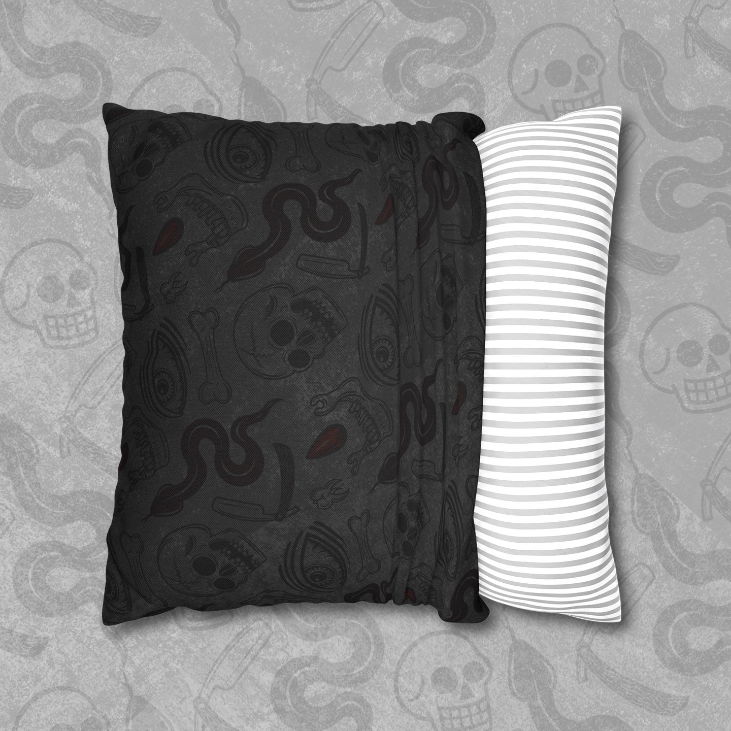 Pillow with Blood Hex design printed on zippered cover.