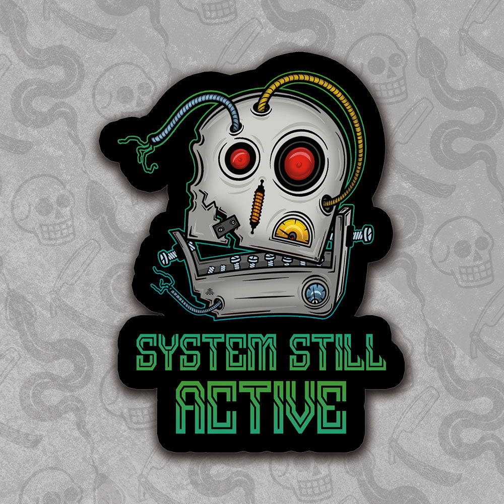 Die-cut System Still Active sticker design with vibrant colors.