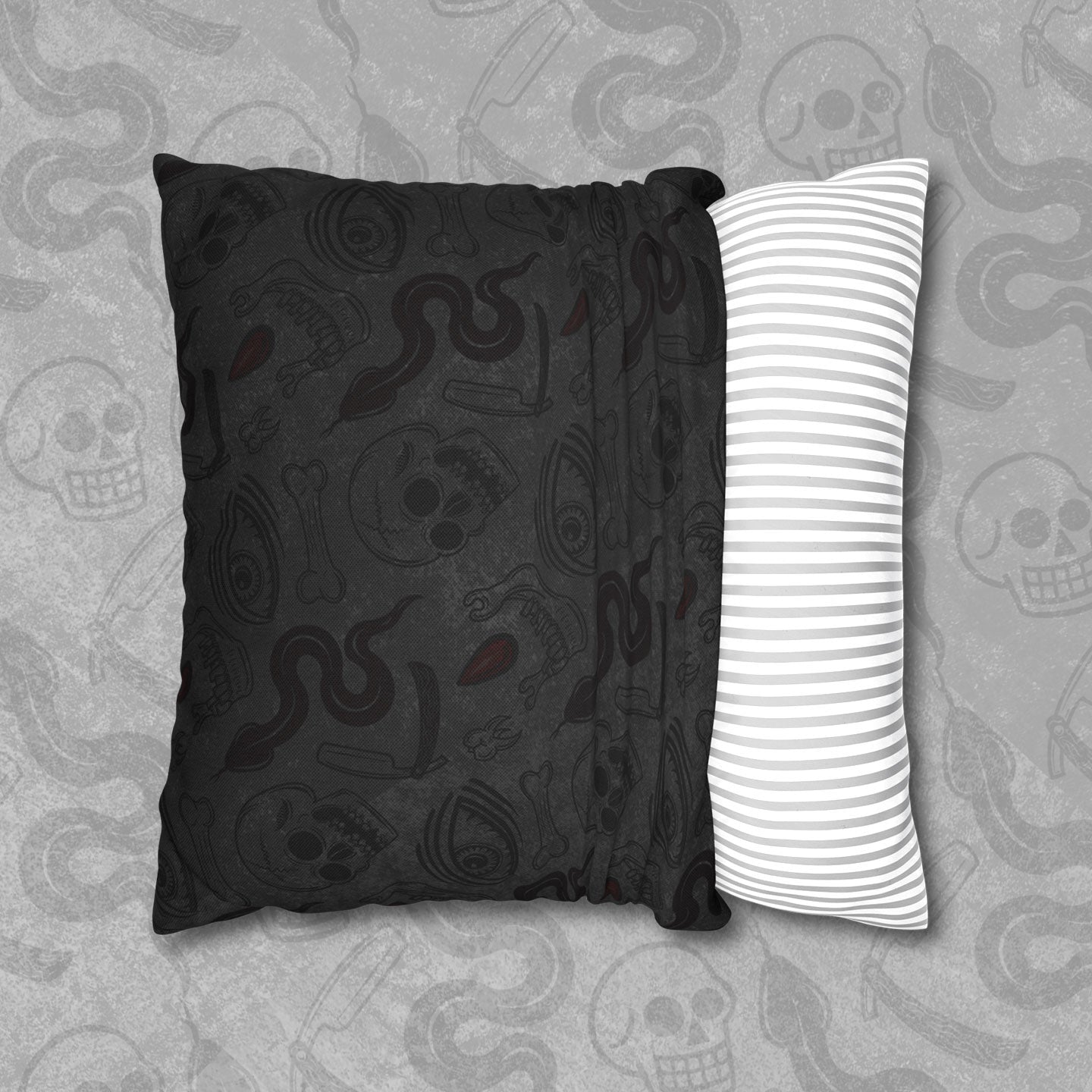 Pillow with Blood Hex design printed on zippered cover. 