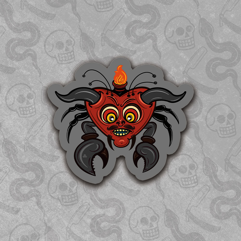 Die-cut Devil Heart sticker design with vibrant colors.