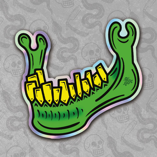 Guttermaw - Green Jaw Bone Die Cut Holographic Sticker