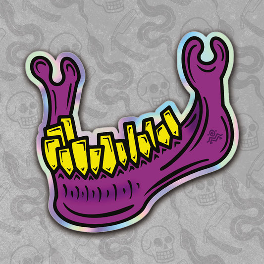 Guttermaw - Purple Jaw Bone Die Cut Holographic Sticker