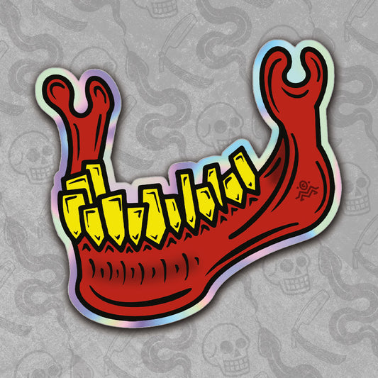 Guttermaw - Red Jaw Bone Die Cut Holographic Sticker