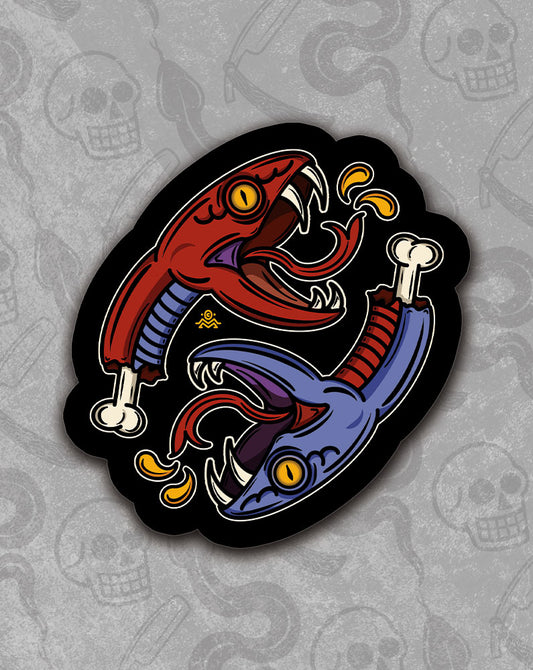 Die-cut Snake Bite sticker design with vibrant colors.