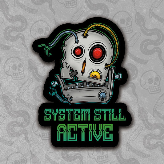 Die-cut System Still Active sticker design with vibrant colors.