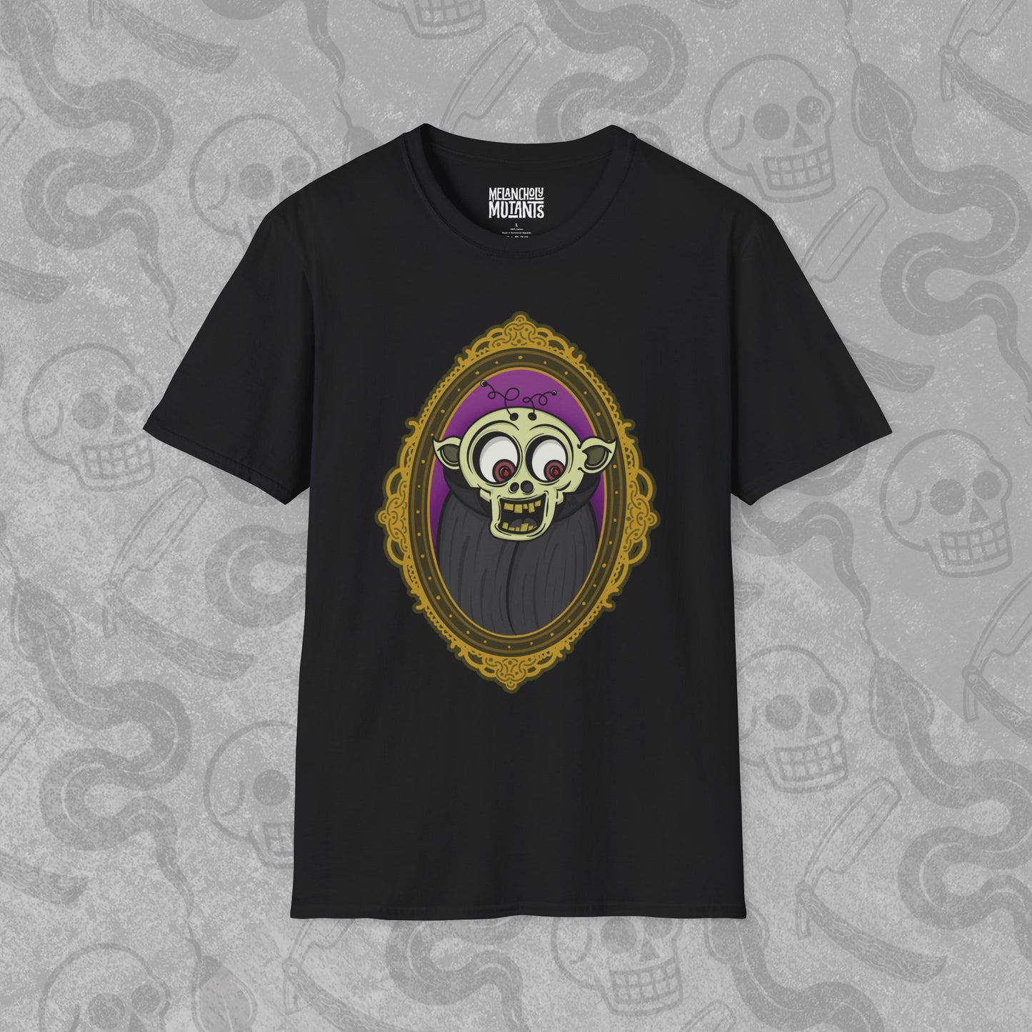 The Ghoul design printed on the front of a black t-shirt with vibrant colors.