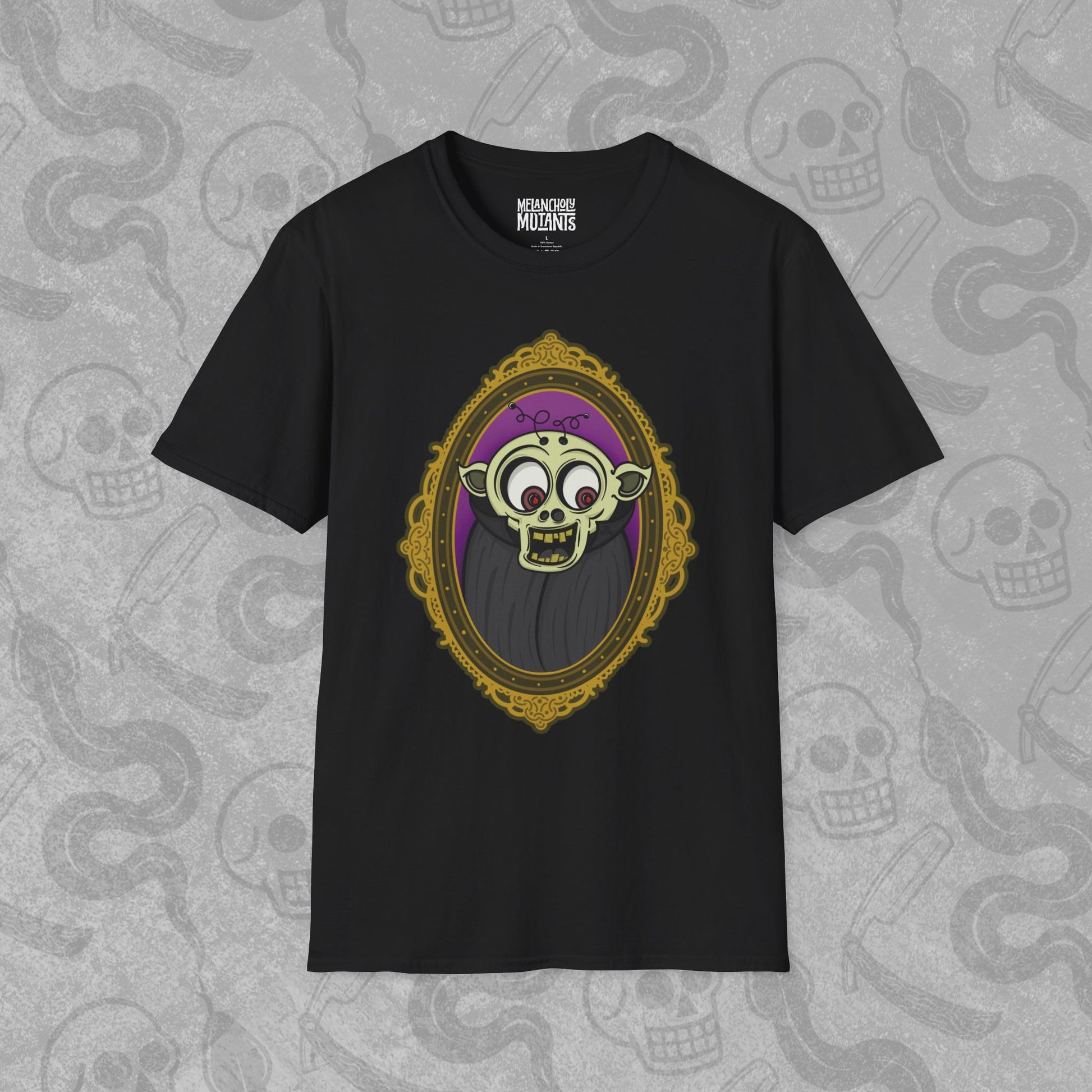 The Ghoul design printed on the front of a black t-shirt with vibrant colors.